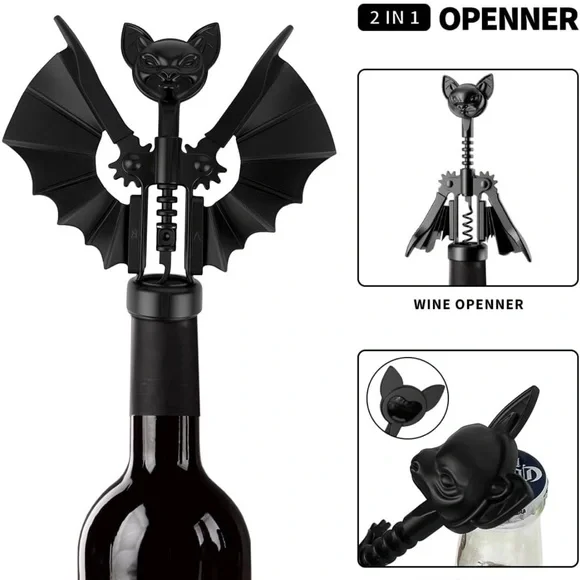 Black Bat Wing Corkscrew Wine Opener - Picture 1 of 3